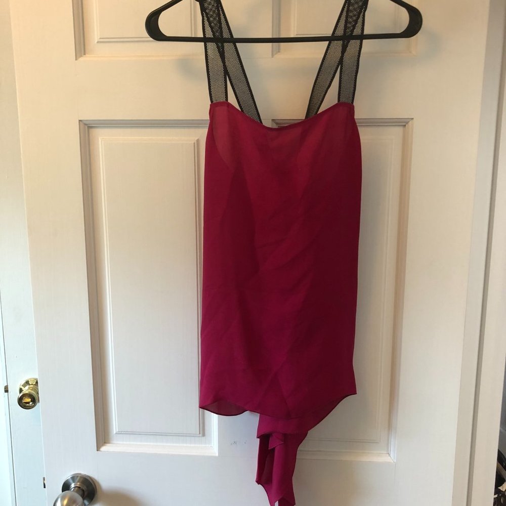Chelsea and Walker High/Low Silk Top Pink/Black 2